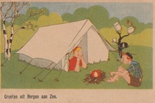 C3 - Cp Ak Cartolina Illustrata Bambini Campeggio Tenda Fuovo - Fp Vg