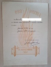 DIPLOMA ORO ALLA PATRIA DIVISIONE FANTERIA VOLTURNO 