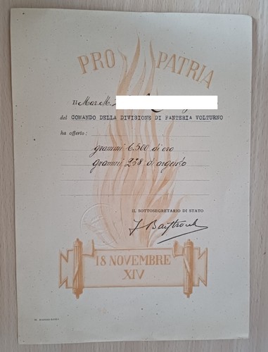 Diploma oro alla patria - diploma,