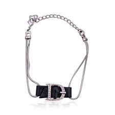 Autentico Bracciale Christian Dior Argento Metallo Fibbia D Cristalli Logo