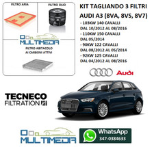 KIT TAGLIANDO 3 FILTRI TECNECO PER AUDI A3 8VA 1.4 TFSI 140 150 122 125 CAVALLI