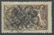 1913 GREAT BRITAIN USED SEA HORSES SG 399 2s6d DEEP SEPIA BROWN - F22-6