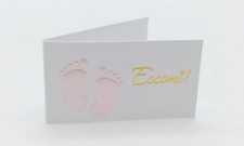 50 Bigliettini bomboniere nascita femmina con piedini e scritta eccomi