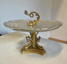 Alzata centrotavola in cristallo con elementi in bronzo vintage