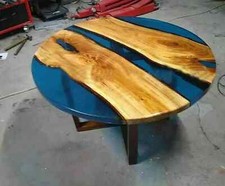 Tavolo da caffetteria e bar in legno di acacia resina epossidica trasparente blu fatto a mano deco