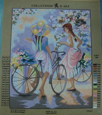 Canovaccio mezzopunto mezzo punto SENZA FILI 50x60 DONNE IN BICICLETTA