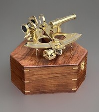 Sestante Nautico In Ottone Con Cassetta Di Legno