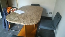 Tavolo di Marmo grigio con base in Legno Massello made in Italy