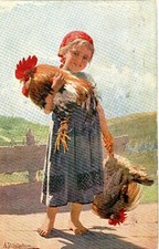 CAMPESTRINI BIMBA CON GALLINE  -REGALO PER LE FESTE