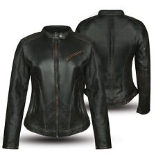 Donna Giacca Moto in Pelle Nero Vintage Protezioni Riding CE LOSTFRONTIER