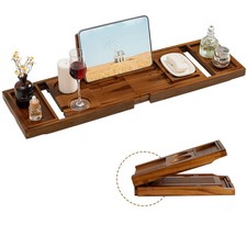 Teak bathtub tray - bathtub, tray,