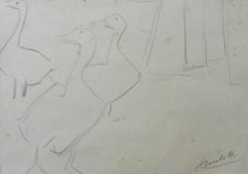 Luciano RICCHETTI (Piacenza 1897-1977) Studio con oche grafite cm 15x20