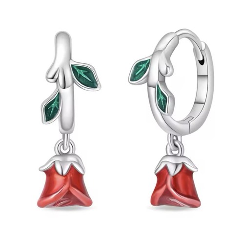 Orecchini pendenti fiore - fiore, rosso