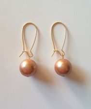 ORECCHINI DI PERLE DORATE GOLDEN NATURALI PLACCATI IN ORO 23KT REGALO PER DONNA