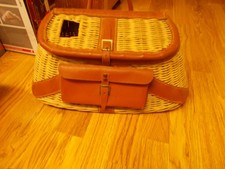 Cestino trota creel pesca vimini vintage bordo in pelle British Hong Kong BELLO
