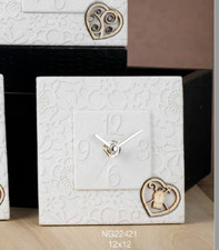 BOMBONIERA OROLOGIO CUORE CRESIMA MITRIA  LEGNO 12 X 12 CM CON SCATOLA 