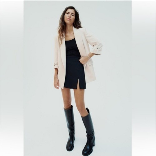 Zara sand open front blazer - front,