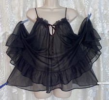 Camicia da notte vintage XL+ nera BABYDOLL completa DB trasparente chiffon camicia da notte design Tosca