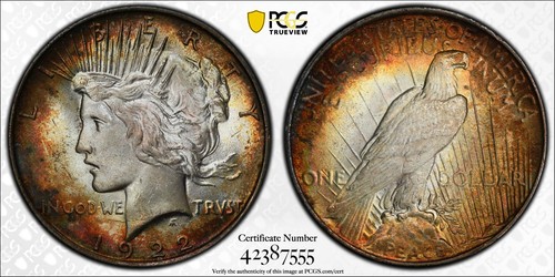 1922 peace dollar pcgs 65 - peace,