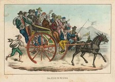 Stampa antica originale Calesso di Resina calesse Ercolano Napoli Campania Italy