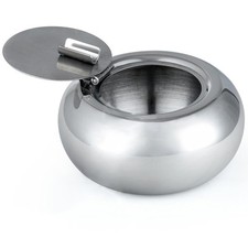 Posacenere per Sigaretta in Acciaio Inox Con Coperchio,  Antivento Sigaretta Pos