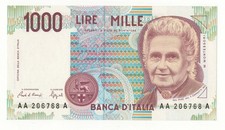 1000 LIRE MONTESSORI  PRIMA SERIE TRIPLA LETTERA  A. AAA   EMISSIONE 1995 FDS