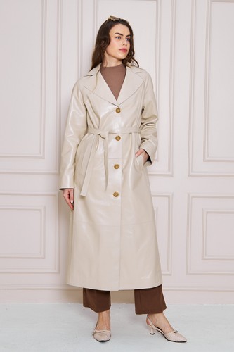 Cappotto donna pelle beige con