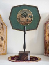 Antico ventaglio ventola di cartone dipinto in due lati