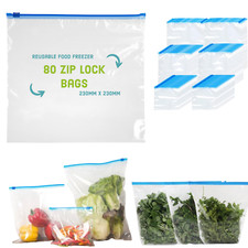 80 SACCHETTI RIUTILIZZABILI PER CONGELATORE ALIMENTI CHIUSURA SCORREVOLE CERNIERA 23 X 23 CM GUARNIZIONE ZIP SFUSA