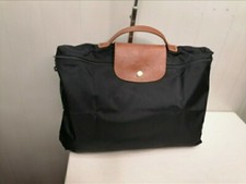Longchamp Borsa a mano valigetta tela pelle nera carrying case handbag black
