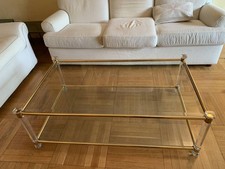 Tavolino basso da caffe' salotto ottone plexiglass  cristallo anni 70 Francia