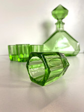 BOTTIGLIA DECANTER 6 BICCHIERI CRISTALLO VERDE MOLATO BOHEMIAN CRYSTAL ART DECO'
