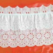 Pizzo merletto san gallo cotone doppia balza con passanastro H 12,5cm ART. 44058