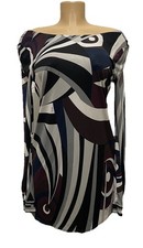 Emilio Pucci Mini Abito Donna Scollato Spalla Multicolore Taglia 8 Made in Italy