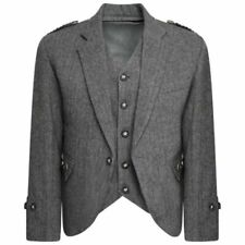 Grey Tweed Argyle Kilt Jacket With Vest Scottish Wedding Wool Argyll Jacket