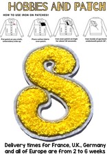 Patch lettera S soft giallo con rifinitura sottile oro toppa termoadesiva gialla