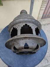 Grande Lanterna Lampada Araba Etnica Ottone Sbalzato Vintage Antica