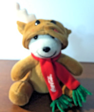 COCA COLA ORSETTO POLARE PELUCHE SEDUTO CON CAPPUCCIO DA RENNA HALO  CM 18X13