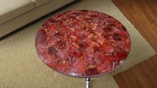 Tavolino da caffè in pietra di agata rossa di lusso - piano in cristallo naturale arredamento unico per la casa