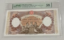 10000 LIRE MARINARE 1961 PICK 89d ITALY BANCA D’ITALIA PMG 58 CHOICE ABOUT UNC!