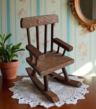Sedia a dondolo vintage casa delle bambole miniatura legno mandrino mobili noce primitivo
