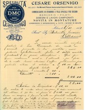 Fattura int. CESARE ORSENIGO Tele e ricami, Filati. Milano 1902