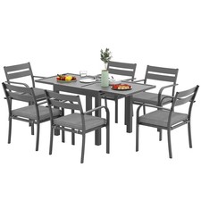Outsunny Set da Esterno con Tavolo Allungabile e 6 Sedie Impilabili Grigio
