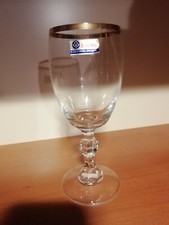 Set 6 bicchieri vintage taglio a mano bohemien ceco cristallo con per filo oro 