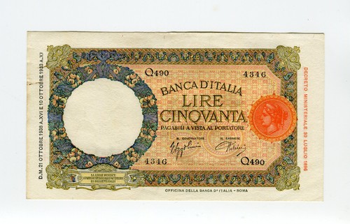 Banconota lire lupetta - 50,