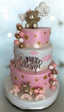 Torta Scenografica Orsetti Rosa Battesimo Personalizzabile Femmina Compleanno