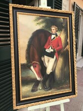  QUADRO DIPINTO OLIO SU TELA Cavaliere Austriaco CORNICE IN LEGNO 106 X 76,5 cm