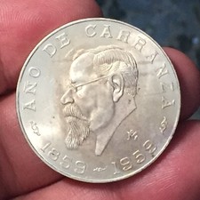 Moneta Argento 5 Pesos Messico Ano De Carranza Da Collezione Anno 1959