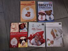 lotto 5 libri punto croce bambini, bavaglie, alfabeto, orsetti, accappatoio