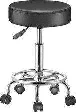 Sgabello con ruote Rotondo Ecopelle Nero Altezza Regolabile Base Acciaio Zincata